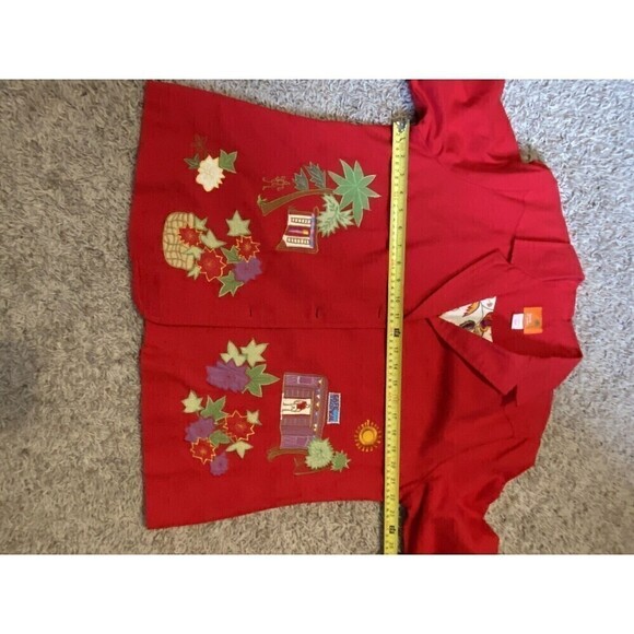 HEARTS Of Palm Womens Size 16 Red Blazer Tropical Island Cafe 3 Button Lined - Picture 11 of 12